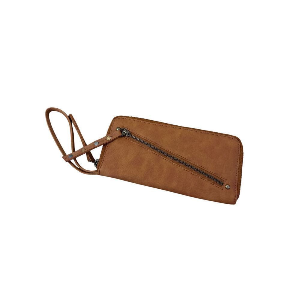 Free People Distressed Vegan Wallet with Wristlet strap Brown